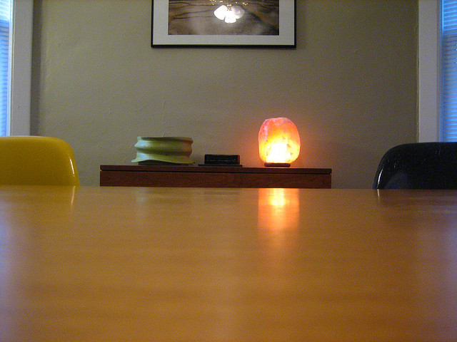 salt lamp on table