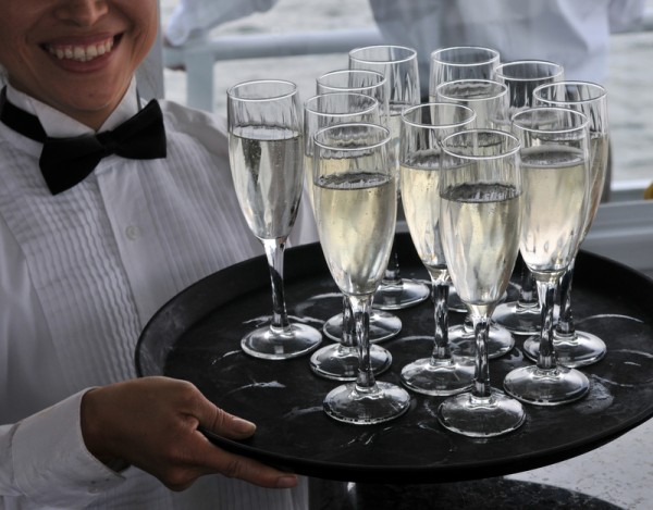 champagne on a tray