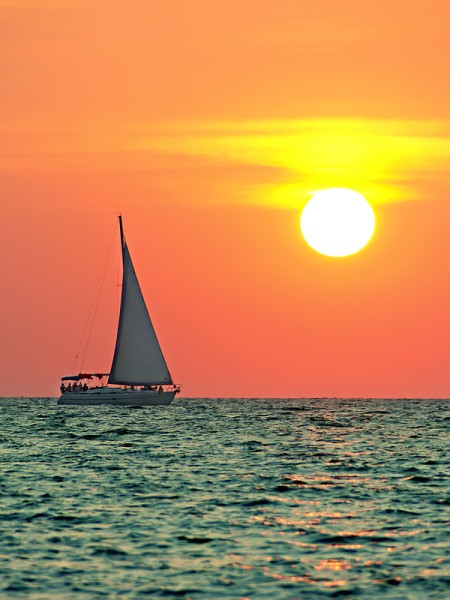 boat trip at sunset