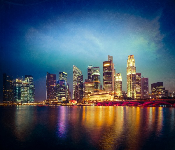 Singapore skyline in evening