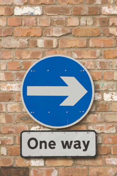 Close-up of One way sign