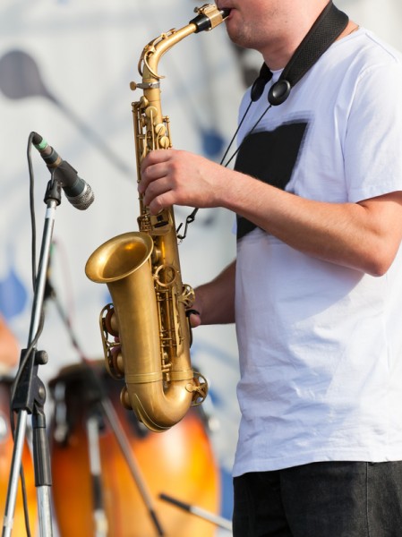 Man playing with saxophone