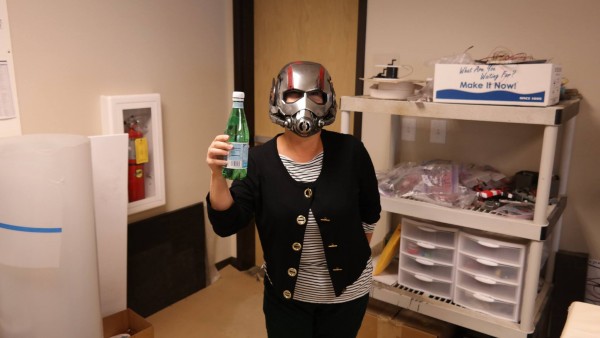 Even in the Ant Man helmet I have a bottle of bubbly.
