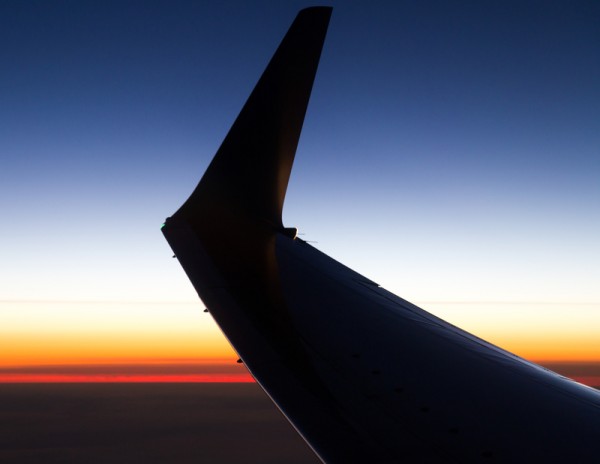 wing aircraft at sunset