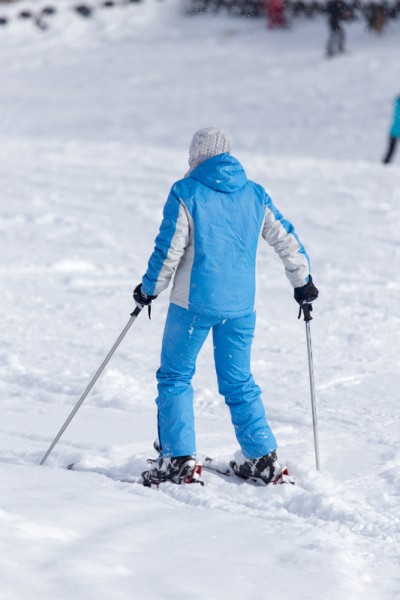 Athlete skiing in the snowy mountains