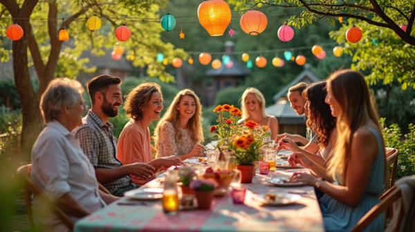 outdoor summer dinner party with friends and family