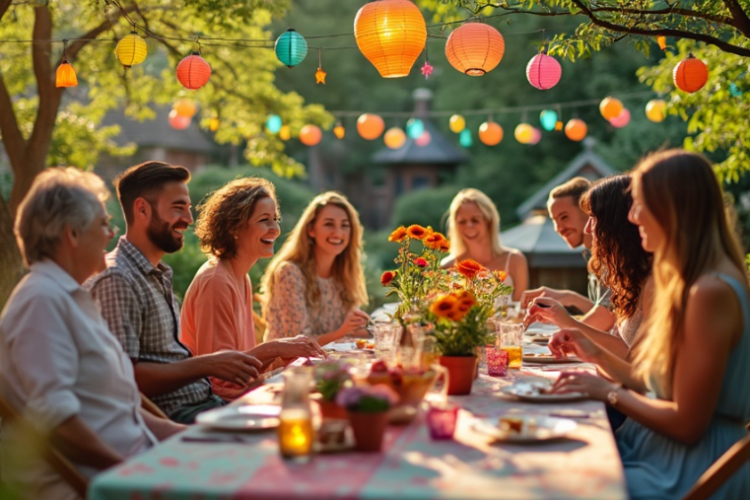outdoor summer dinner party with friends and family